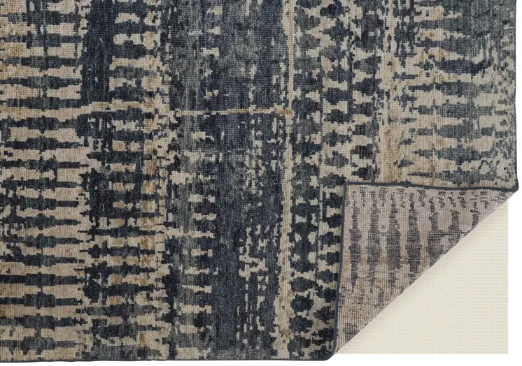 12' X 15' Blue Gray and Tan Wool Abstract Hand Knotted Area Rug