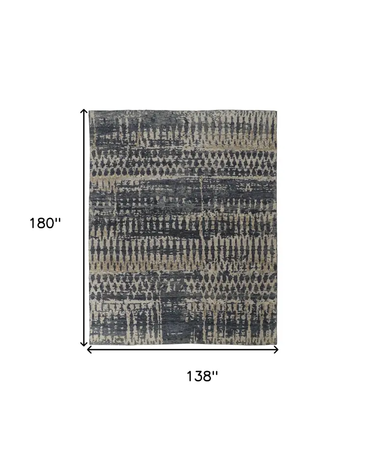 12' X 15' Blue Gray and Tan Wool Abstract Hand Knotted Area Rug
