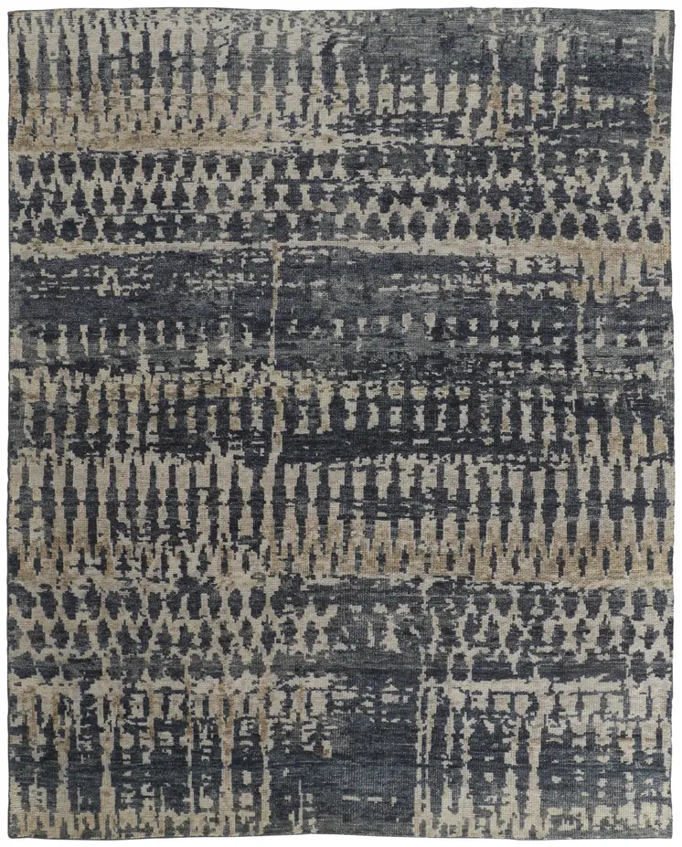 12' X 15' Blue Gray and Tan Wool Abstract Hand Knotted Area Rug