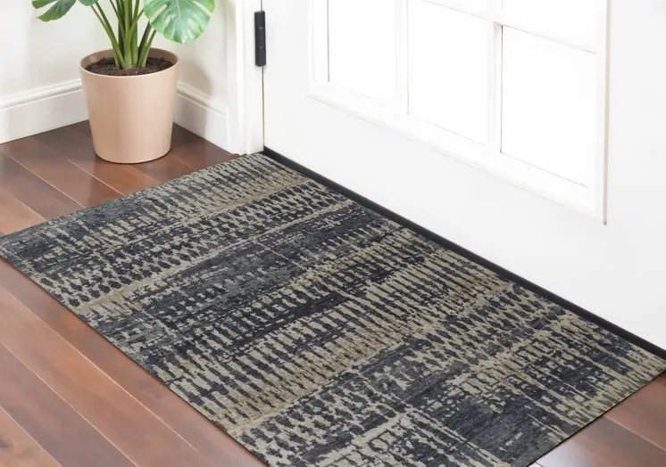 2' X 3' Blue Gray and Tan Wool Abstract Hand Knotted Area Rug