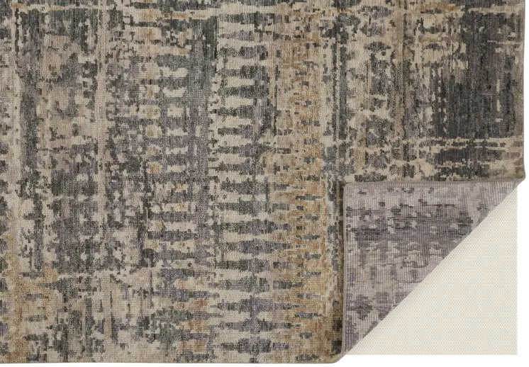 6' X 9' Gray Taupe and Ivory Wool Abstract Hand Knotted Area Rug