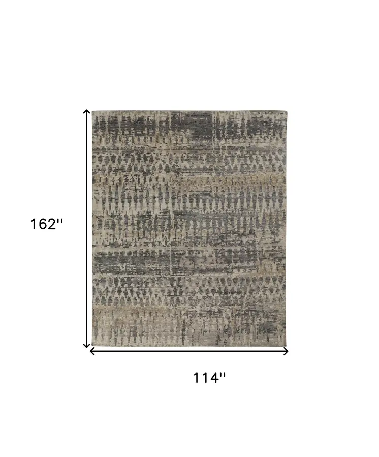 9' X 13' Gray Taupe and Ivory Wool Abstract Hand Knotted Area Rug