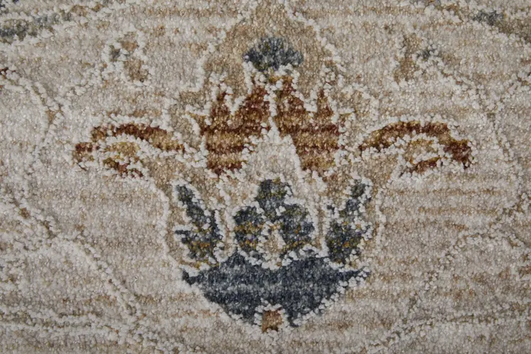 5' X 8' Gray Blue and Red Ikat Power Loom Worn Faded Area Rug With Fringe