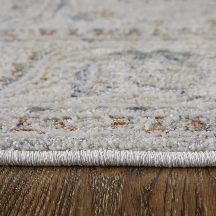 8' X 10' Gray Blue and Red Ikat Power Loom Worn Faded Area Rug With Fringe