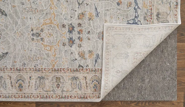 2' X 3' Ivory Taupe and Blue Ikat Power Loom Worn Faded Area Rug With Fringe
