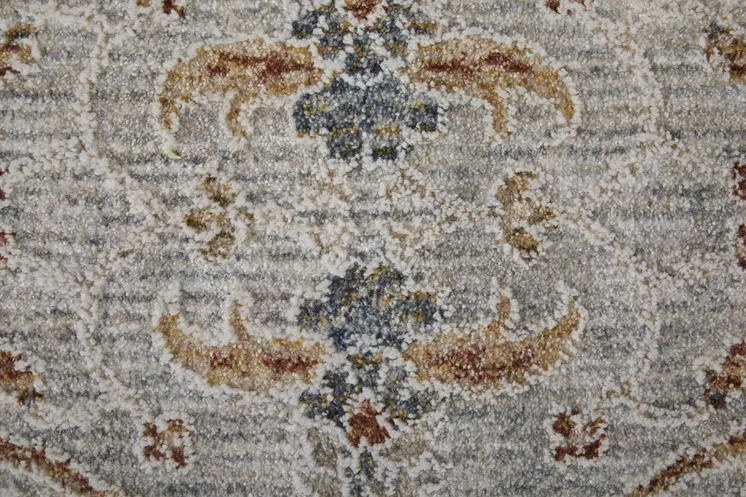 2' X 3' Ivory Taupe and Blue Ikat Power Loom Worn Faded Area Rug With Fringe