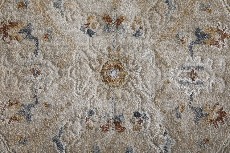 2' X 3' Ivory Taupe and Blue Abstract Power Loom Worn Faded Area Rug With Fringe