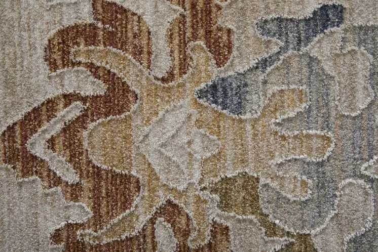 2' X 3' Ivory Blue and Gold Floral Power Loom Worn Faded Area Rug With Fringe