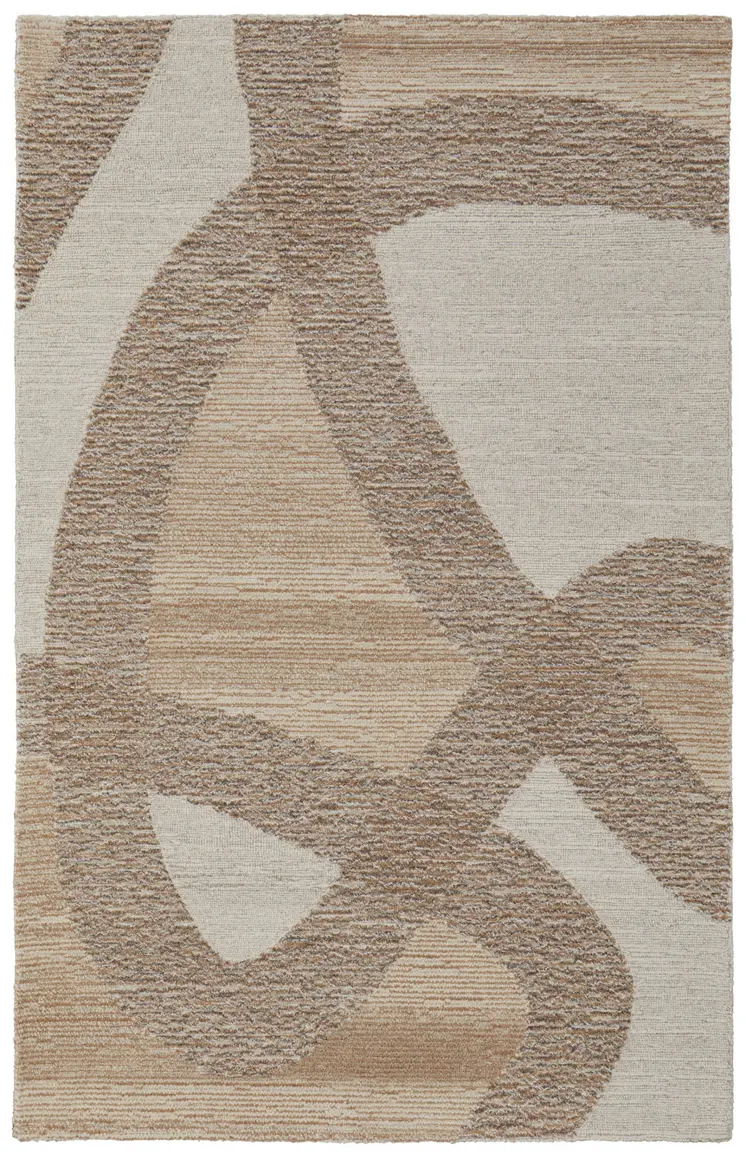9' X 12' Brown Tan and Ivory Wool Abstract Hand Tufted Area Rug