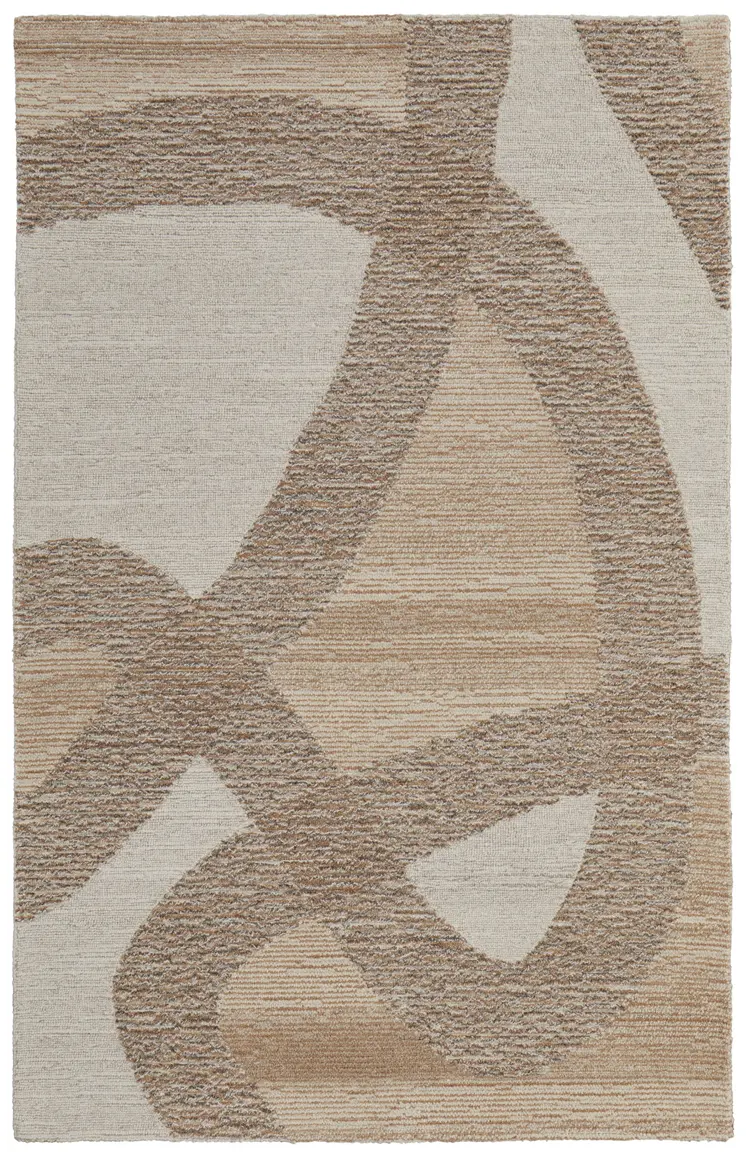 10' X 14' Brown Tan and Ivory Wool Abstract Hand Tufted Area Rug