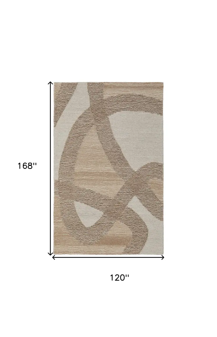 10' X 14' Brown Tan and Ivory Wool Abstract Hand Tufted Area Rug