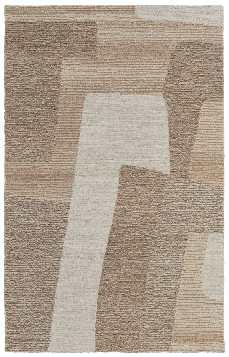 9' X 12' Brown Tan and Ivory Wool Abstract Hand Tufted Area Rug