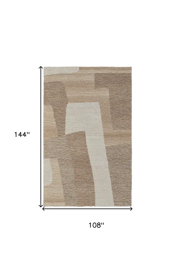 9' X 12' Brown Tan and Ivory Wool Abstract Hand Tufted Area Rug