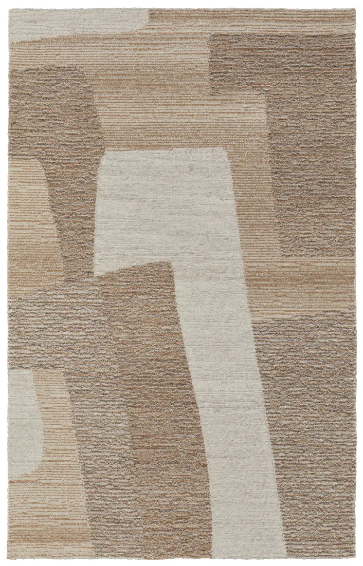 9' X 12' Brown Tan and Ivory Wool Abstract Hand Tufted Area Rug