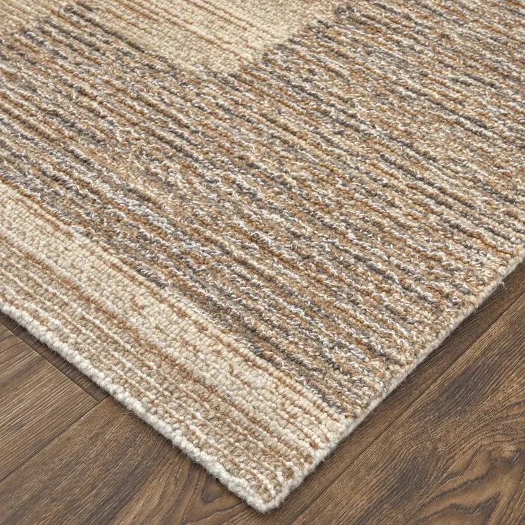 2' X 3' Brown Tan and Ivory Wool Abstract Hand Tufted Area Rug