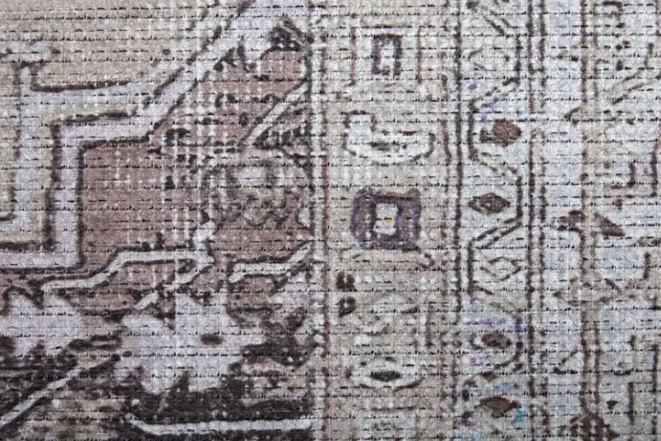 4' X 6' Gray Tan and Ivory Oriental Power Loom Worn Faded Washable Area Rug