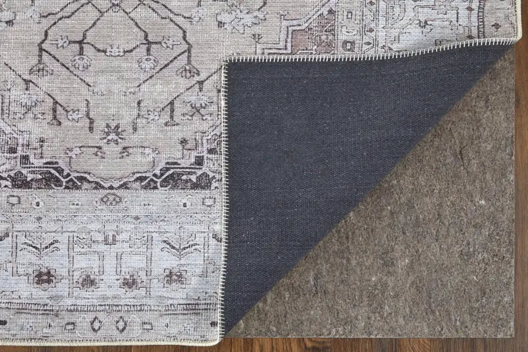 8' X 10' Gray Tan and Ivory Oriental Power Loom Worn Faded Washable Area Rug
