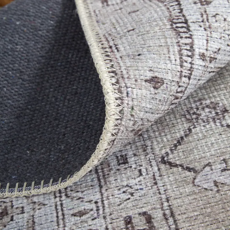 8' X 10' Gray Tan and Ivory Oriental Power Loom Worn Faded Washable Area Rug