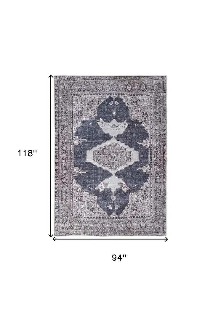 8' X 10' Gray Taupe and Ivory Oriental Power Loom Washable Area Rug