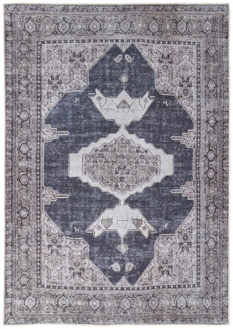 8' X 10' Gray Taupe and Ivory Oriental Power Loom Washable Area Rug