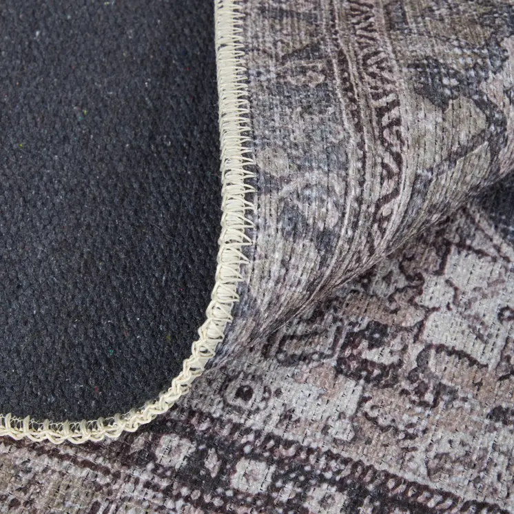 9' X 12' Gray Taupe and Ivory Oriental Power Loom Washable Area Rug
