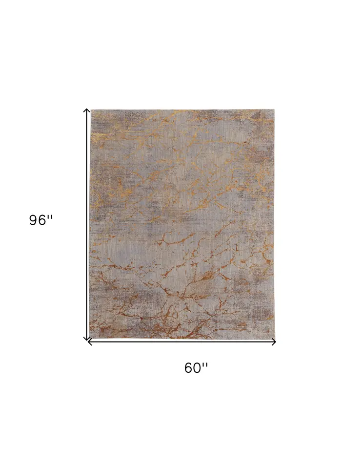 5' X 8' Brown Gold and Gray Abstract Power Loom Area Rug