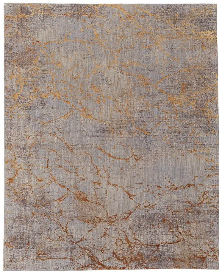 8' X 10' Brown Gold and Gray Abstract Power Loom Area Rug