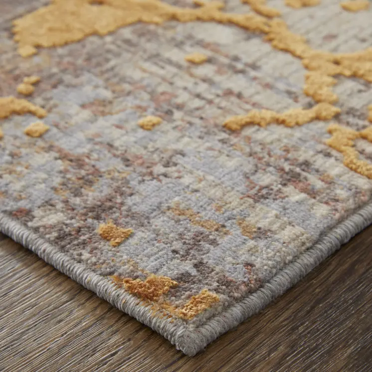 8' X 10' Brown Gold and Gray Abstract Power Loom Area Rug
