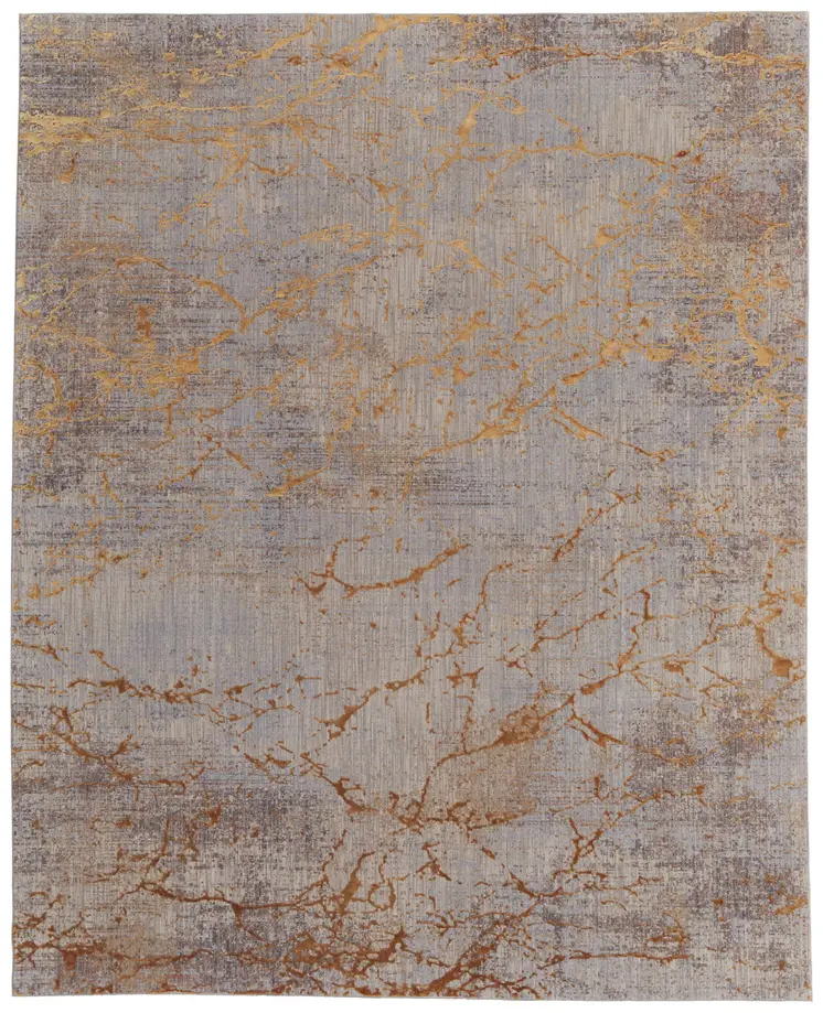 8' X 10' Brown Gold and Gray Abstract Power Loom Area Rug