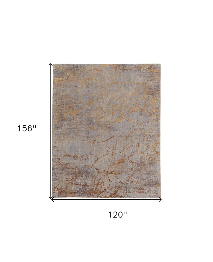 10' X 13' Brown Gold and Gray Abstract Power Loom Area Rug