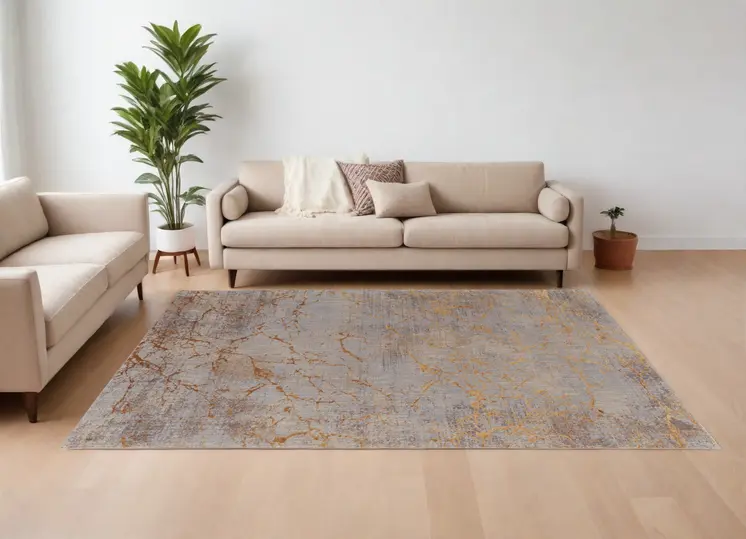 12' X 15' Brown Gold and Gray Abstract Power Loom Area Rug