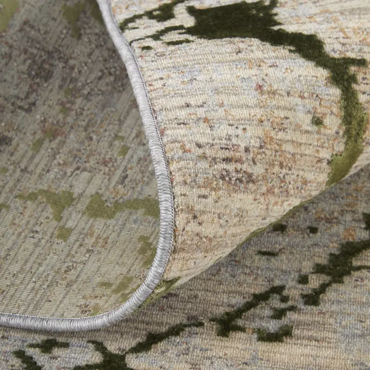 5' X 8' Taupe Green and Tan Abstract Power Loom Area Rug
