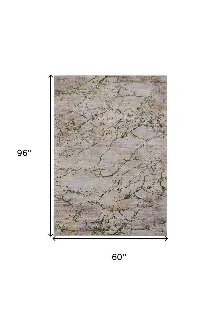 5' X 8' Taupe Green and Tan Abstract Power Loom Area Rug