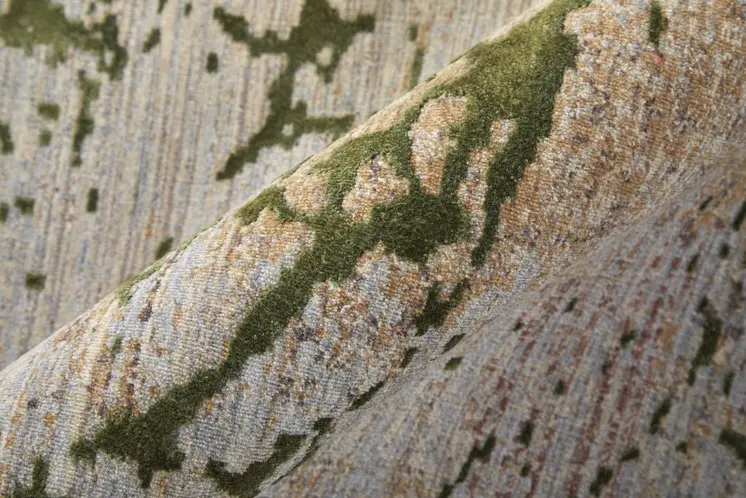 7' X 10' Taupe Green and Tan Abstract Power Loom Area Rug