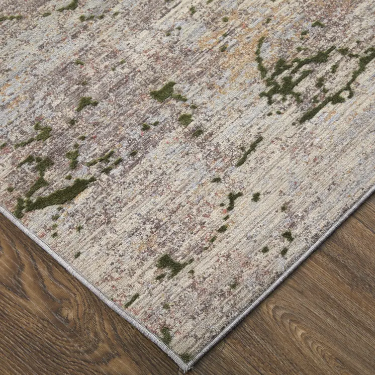 8' X 10' Taupe Green and Tan Abstract Power Loom Area Rug