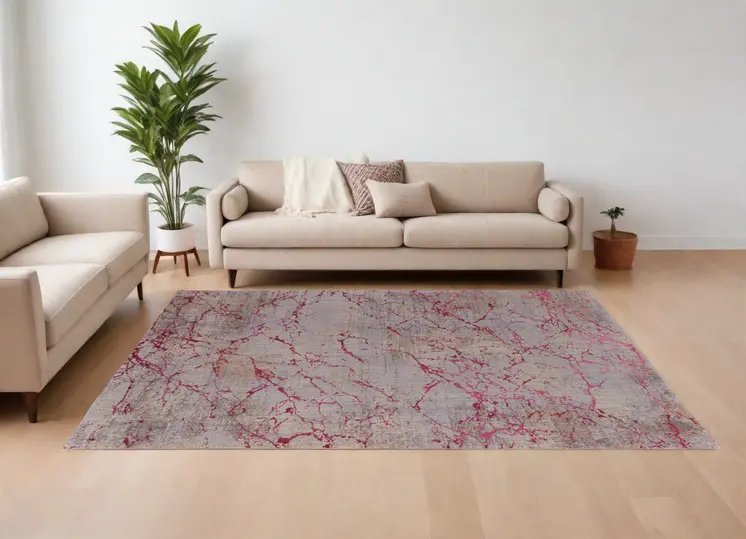 8' X 10' Pink Taupe and Gray Abstract Power Loom Area Rug