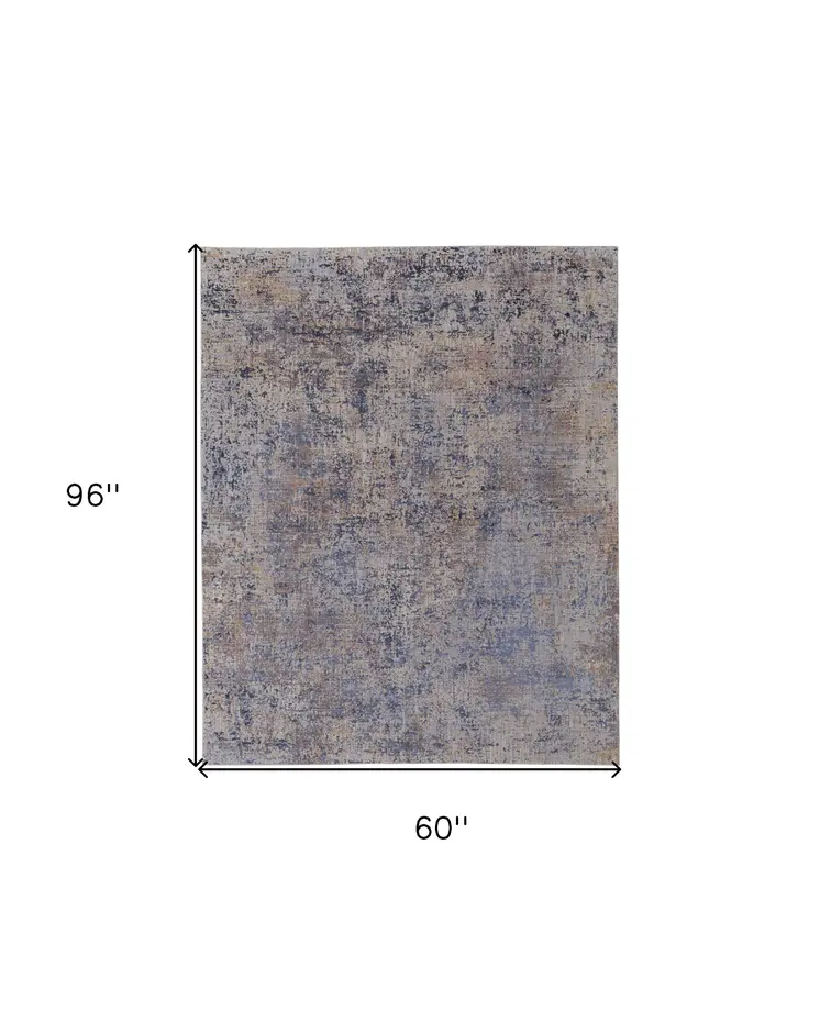 5' X 8' Blue Brown and Tan Abstract Power Loom Area Rug