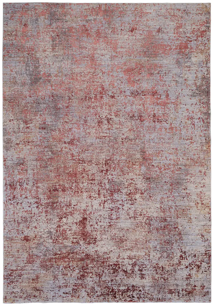 7' X 10' Red and Gray Abstract Power Loom Area Rug