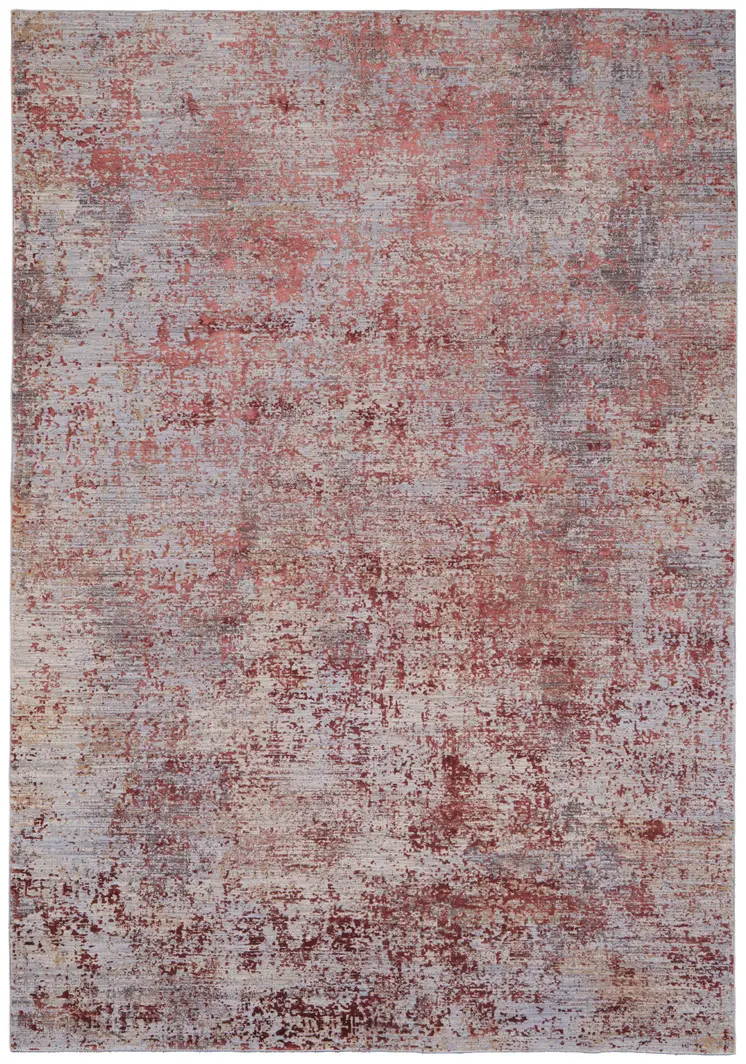 7' X 10' Red and Gray Abstract Power Loom Area Rug