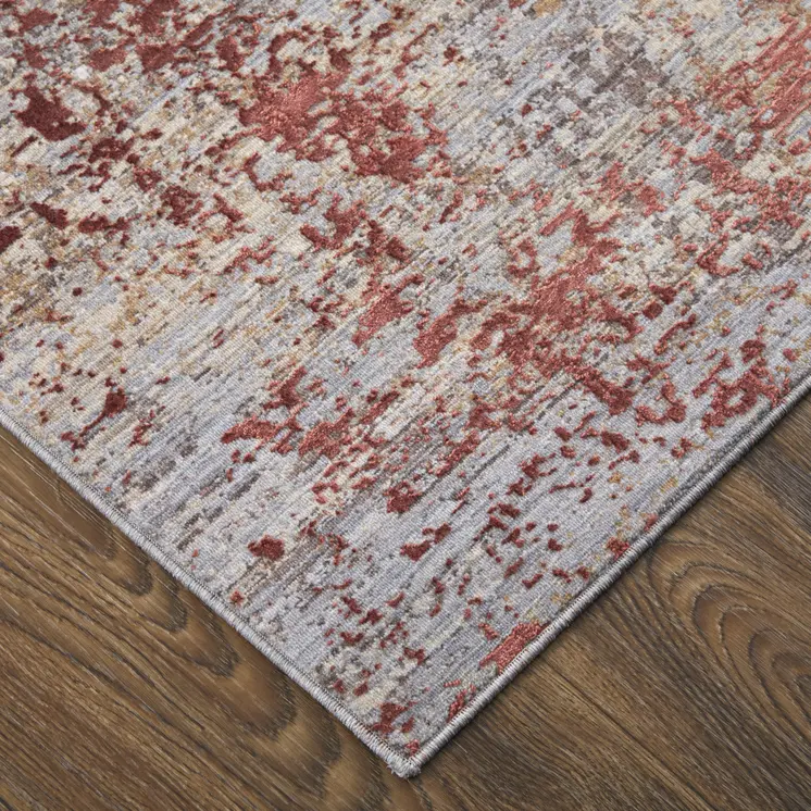 7' X 10' Red and Gray Abstract Power Loom Area Rug