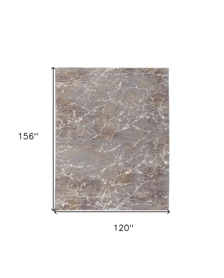 10' X 13' Ivory Brown and Taupe Abstract Power Loom Area Rug