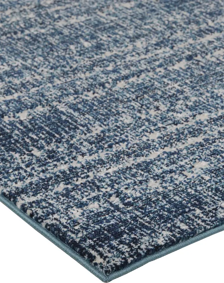 10' X 13' Blue and Ivory Power Loom Area Rug