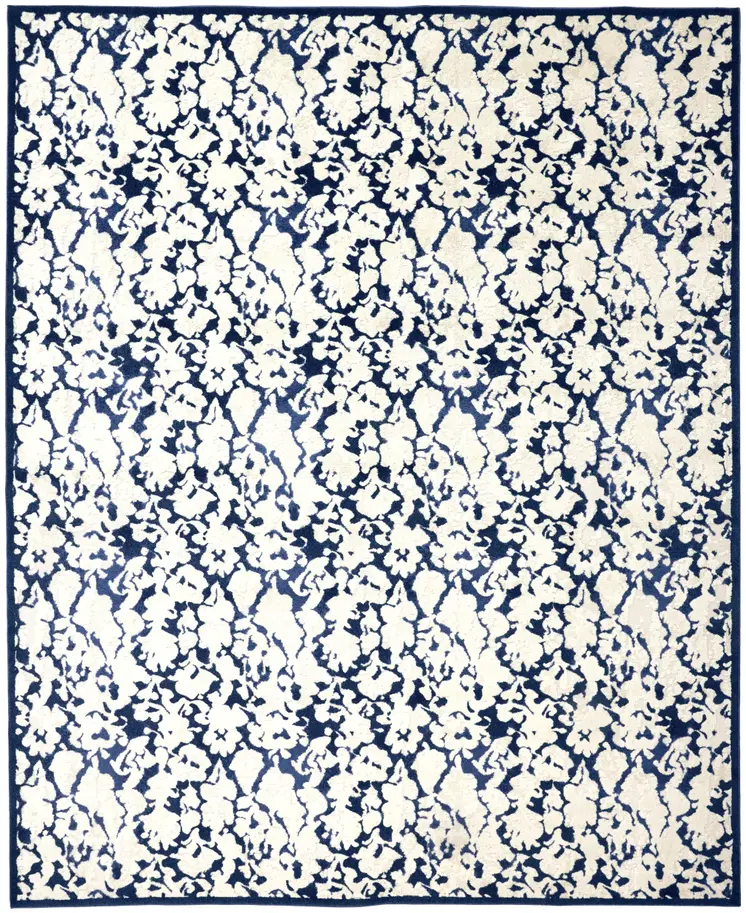 10' X 13' Blue and Ivory Abstract Power Loom Area Rug