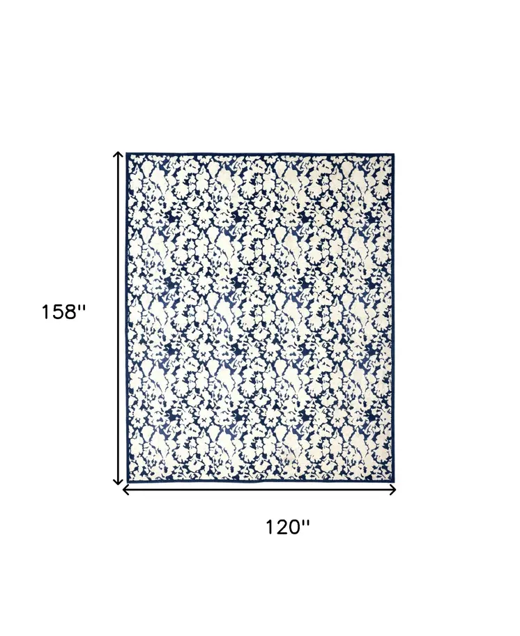 10' X 13' Blue and Ivory Abstract Power Loom Area Rug