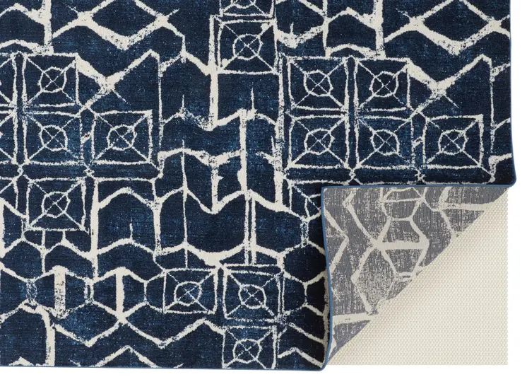10' X 13' Blue and Ivory Geometric Power Loom Area Rug