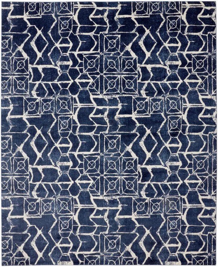 10' X 13' Blue and Ivory Geometric Power Loom Area Rug