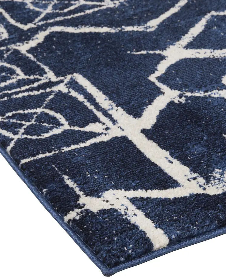 10' X 13' Blue and Ivory Geometric Power Loom Area Rug