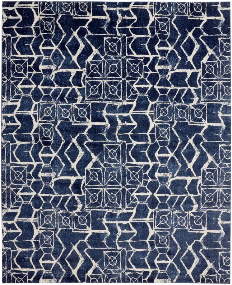 10' X 13' Blue and Ivory Geometric Power Loom Area Rug