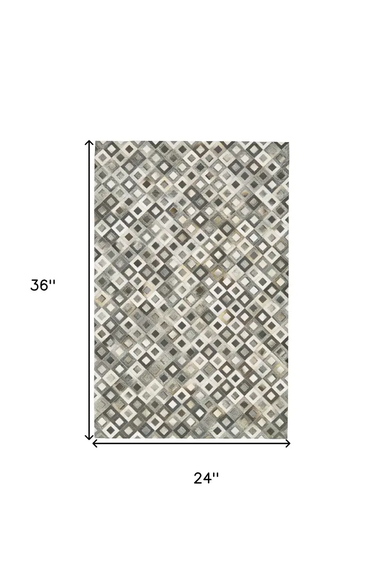 2' X 3' Black Gray and White Faux Cowhide Animal Print Power Loom Area Rug