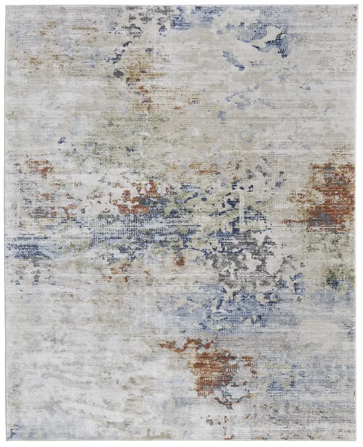 7' X 10' Red Blue and Ivory Abstract Power Loom Area Rug